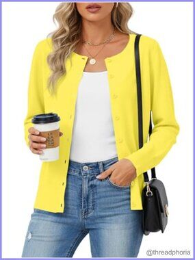 Women's Button Down Lightweight Long Sleeve Knit Cardigan Sweater
